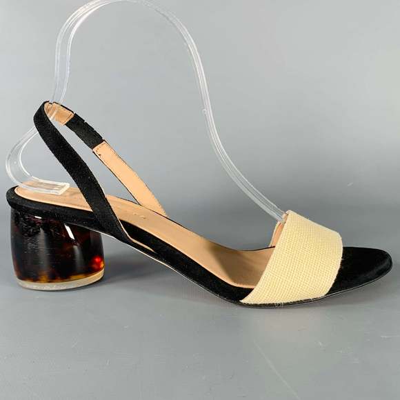 DEAR FRANCES Cream Black Acrylic Suede Slingback Sandals - Picture 2 of 8